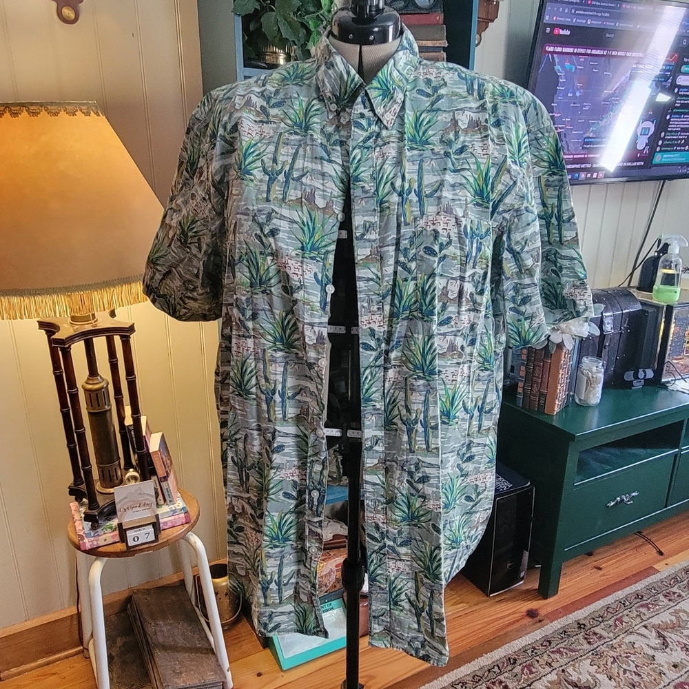 Young Men's 2xl Tall Cactus Print Summer Button Up